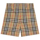 Boys Beige Checkered Shorts, 1, hi-res