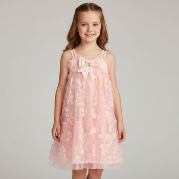 Girls Pink Appliqued Tulle Dress