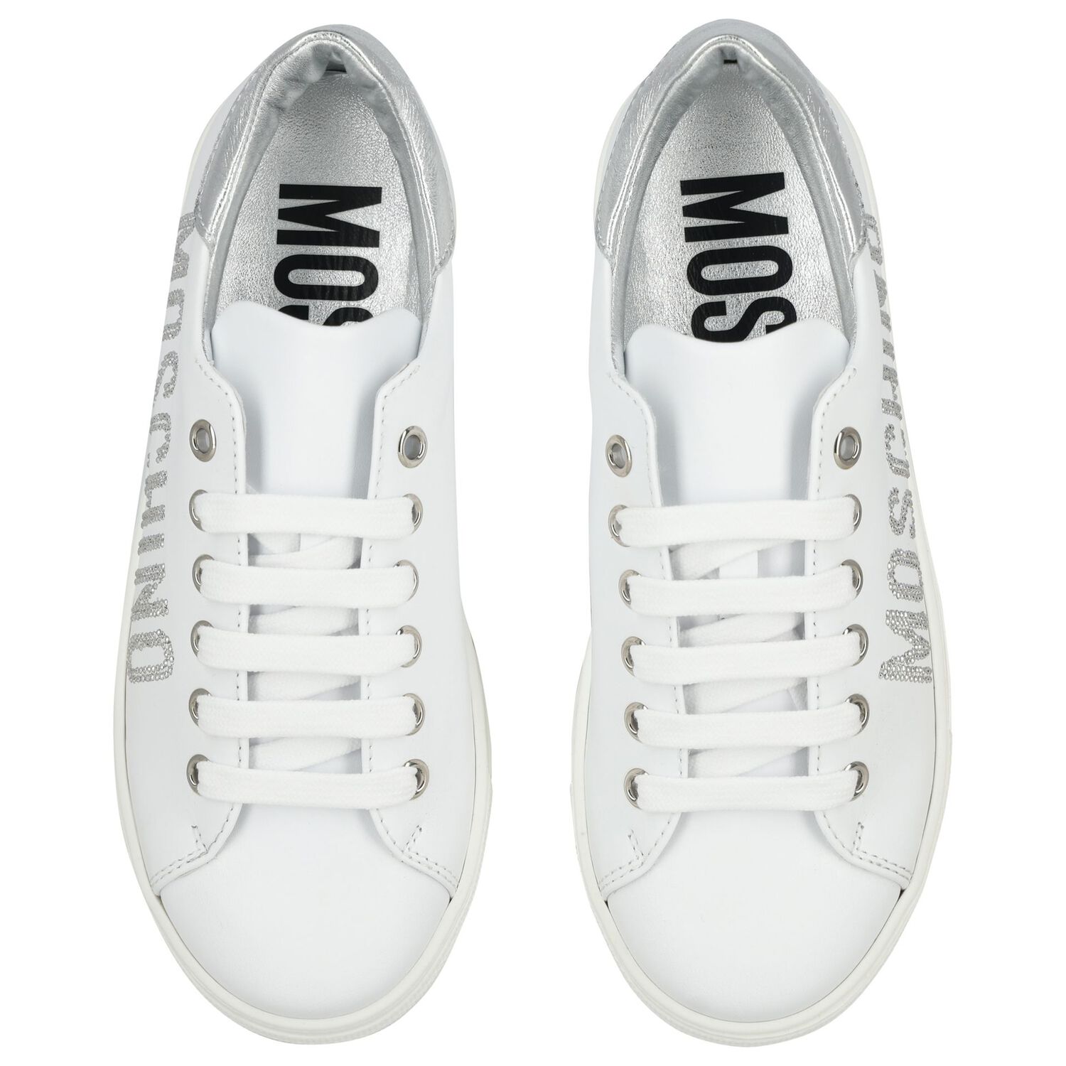 Girls White & Silver Logo Trainers, 1, hi-res
