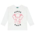 Girls White Elephant Logo Long Sleeve Top, 1, hi-res