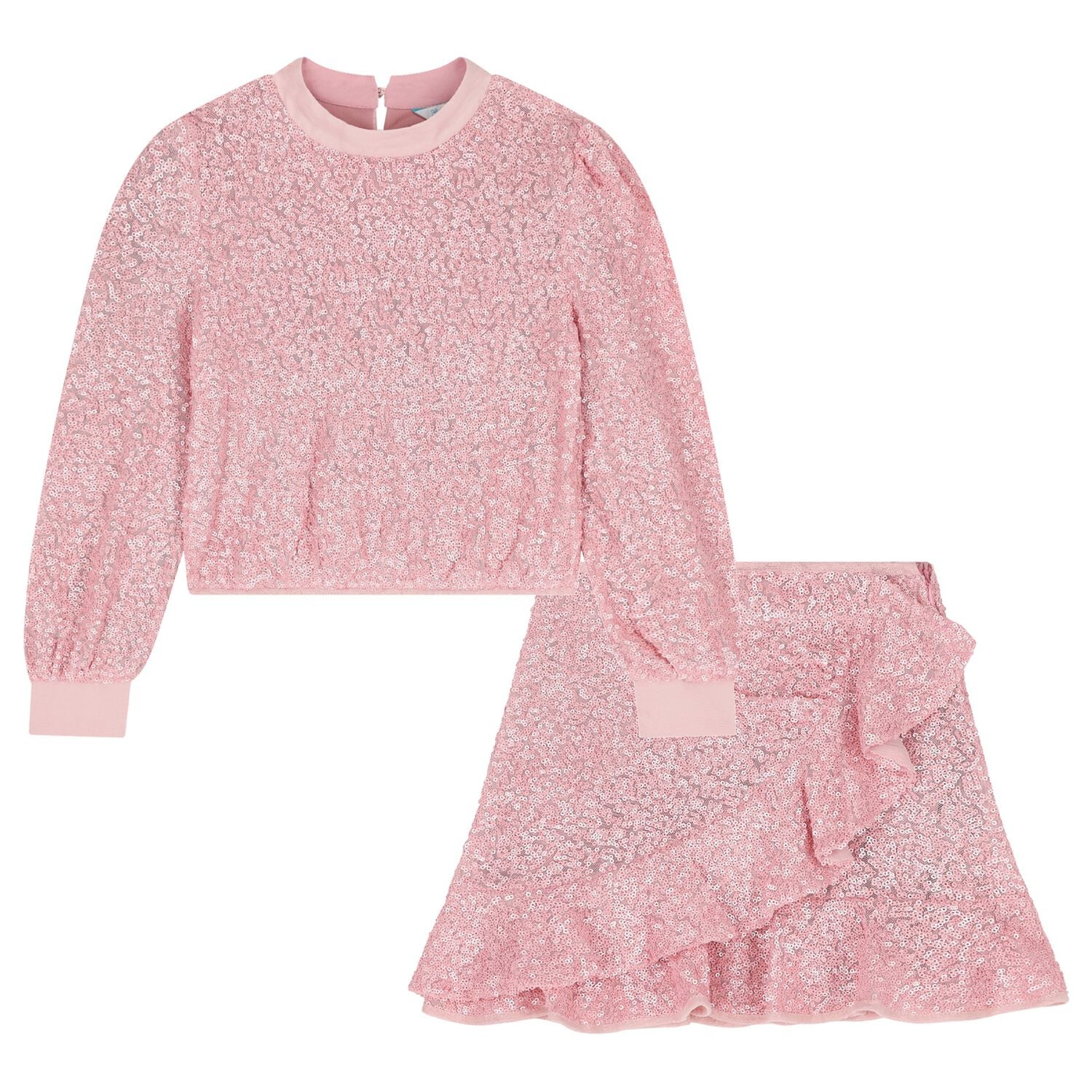 Girls Metallic Pink Sequin Skirt Set, 1, hi-res