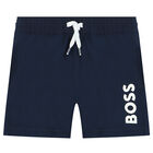 Younger Boys Navy Blue Swim Shorts, 1, hi-res