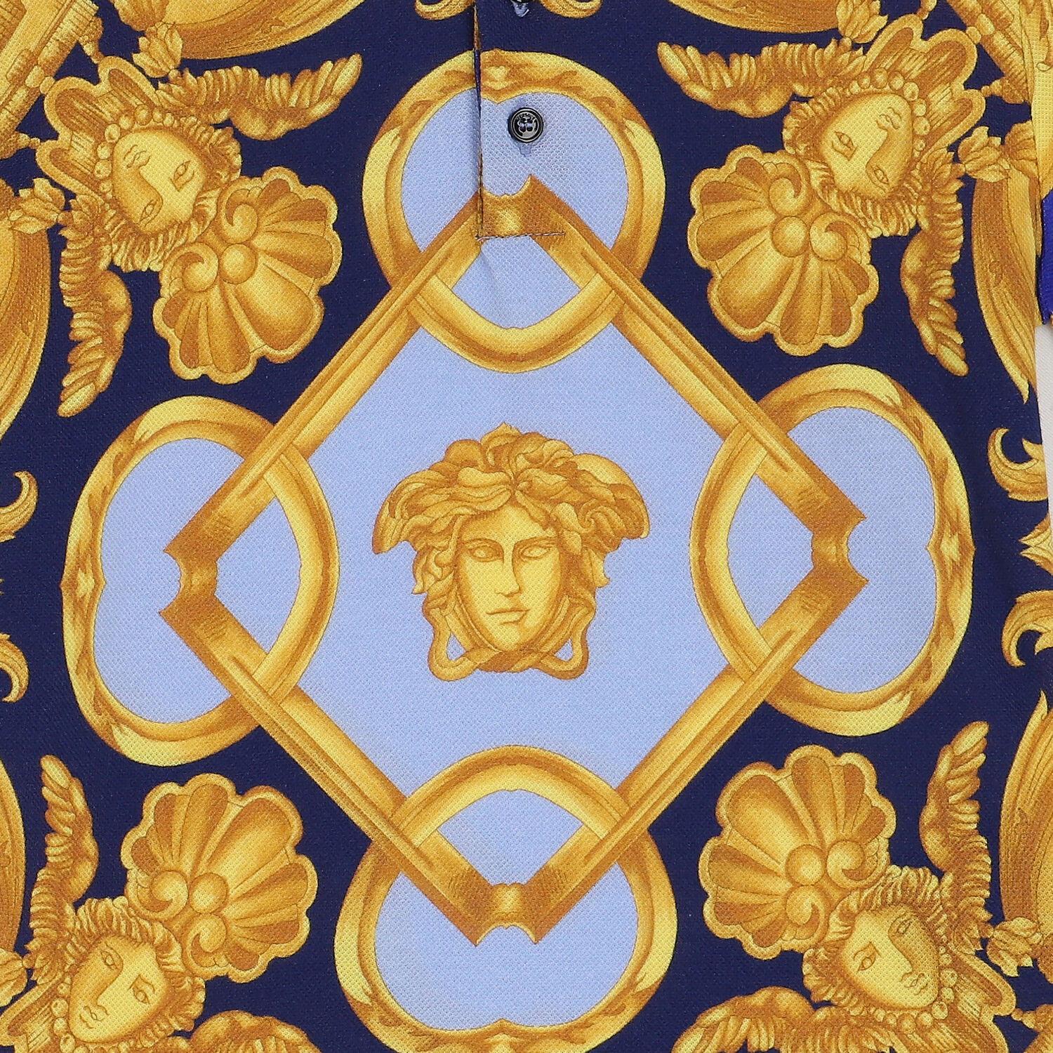 Boys Blue & Gold Barocco Polo Shirt, 1, hi-res