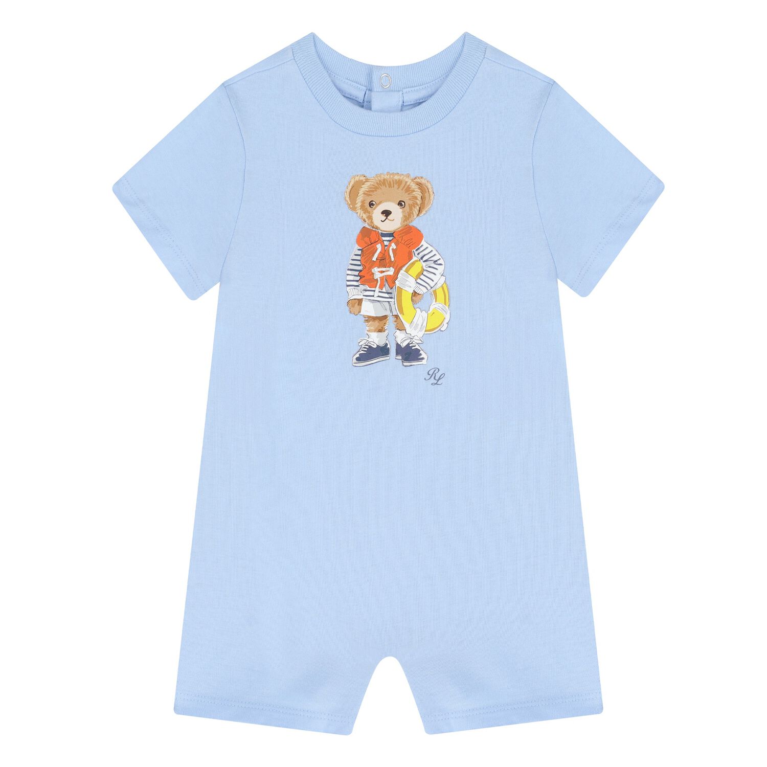 Baby Boys Blue Polo Bear Romper, 1, hi-res