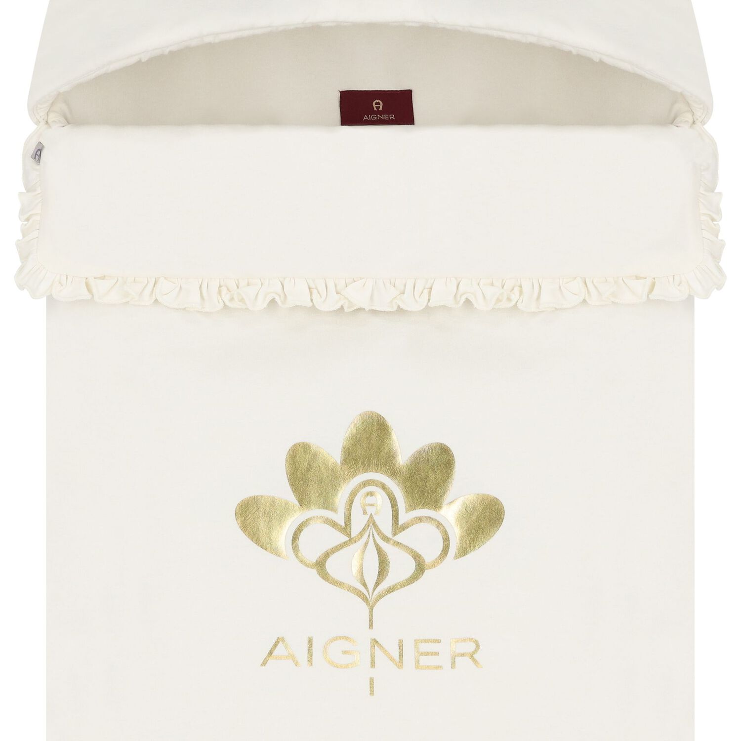 Baby Girls Ivory & Gold Flower Logo Nest, 1, hi-res