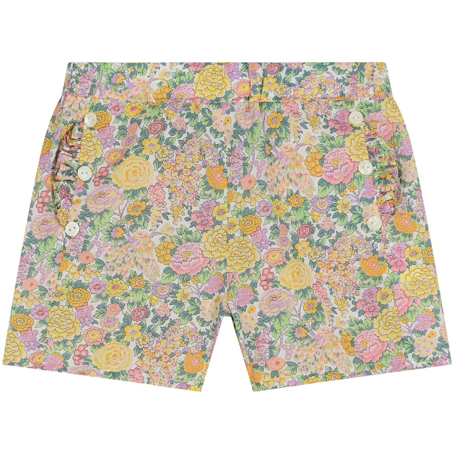 Younger Girls Yellow Floral Shorts, 1, hi-res