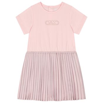 Younger Girls Pink Logo Pleated Dress