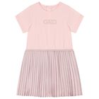 Younger Girls Pink Logo Pleated Dress, 1, hi-res