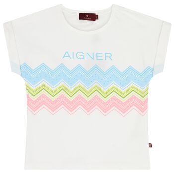 Aigner Girls White Zigzag Logo T-Shirt, 1 Girls White Zigzag Logo T-Shirt