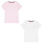Girls Pink & White Cotton Logo T-Shirts ( 2-Pack ), 1, hi-res
