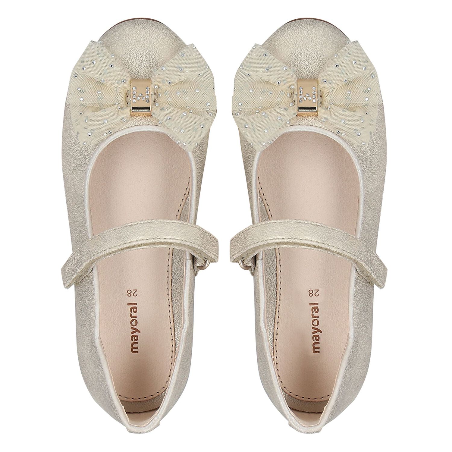 Girls Gold Bow Shoes, 1, hi-res image number null