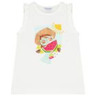 Girls White Cotton Graphic Print Top, 1, hi-res
