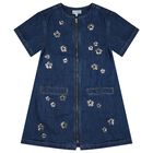 Girls Blue Denim Sequinned Floral Dress, 1, hi-res