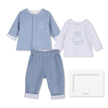 Baby Boys White & Blue Toile de Jouy Tracksuit Set