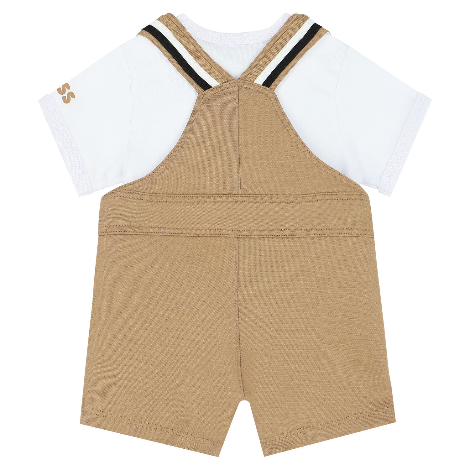 Baby Boys White & Beige Dungaree Set, 1, hi-res