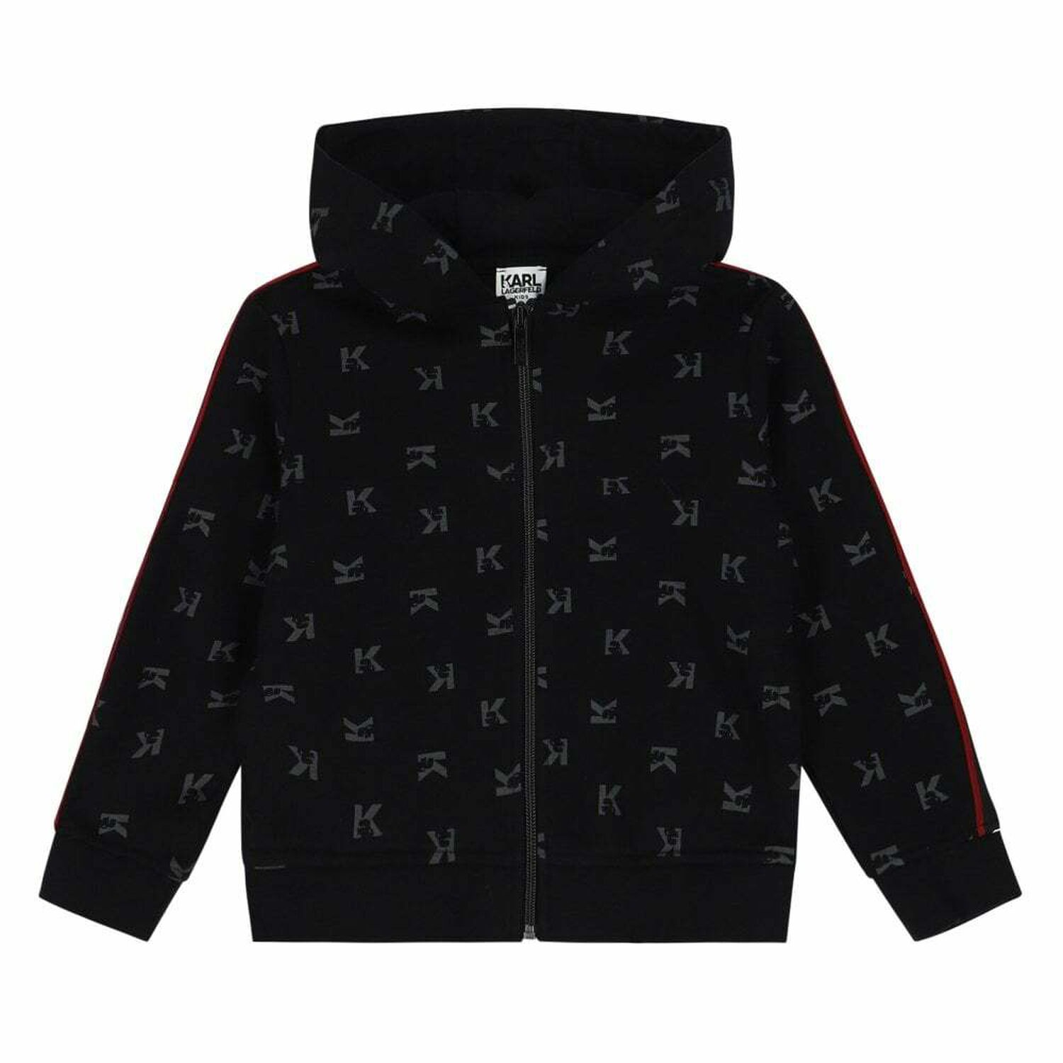 Boys Black Logo Zip Up Top, 1, hi-res