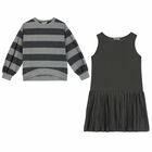 Girls Grey Striped Dress Set, 1, hi-res