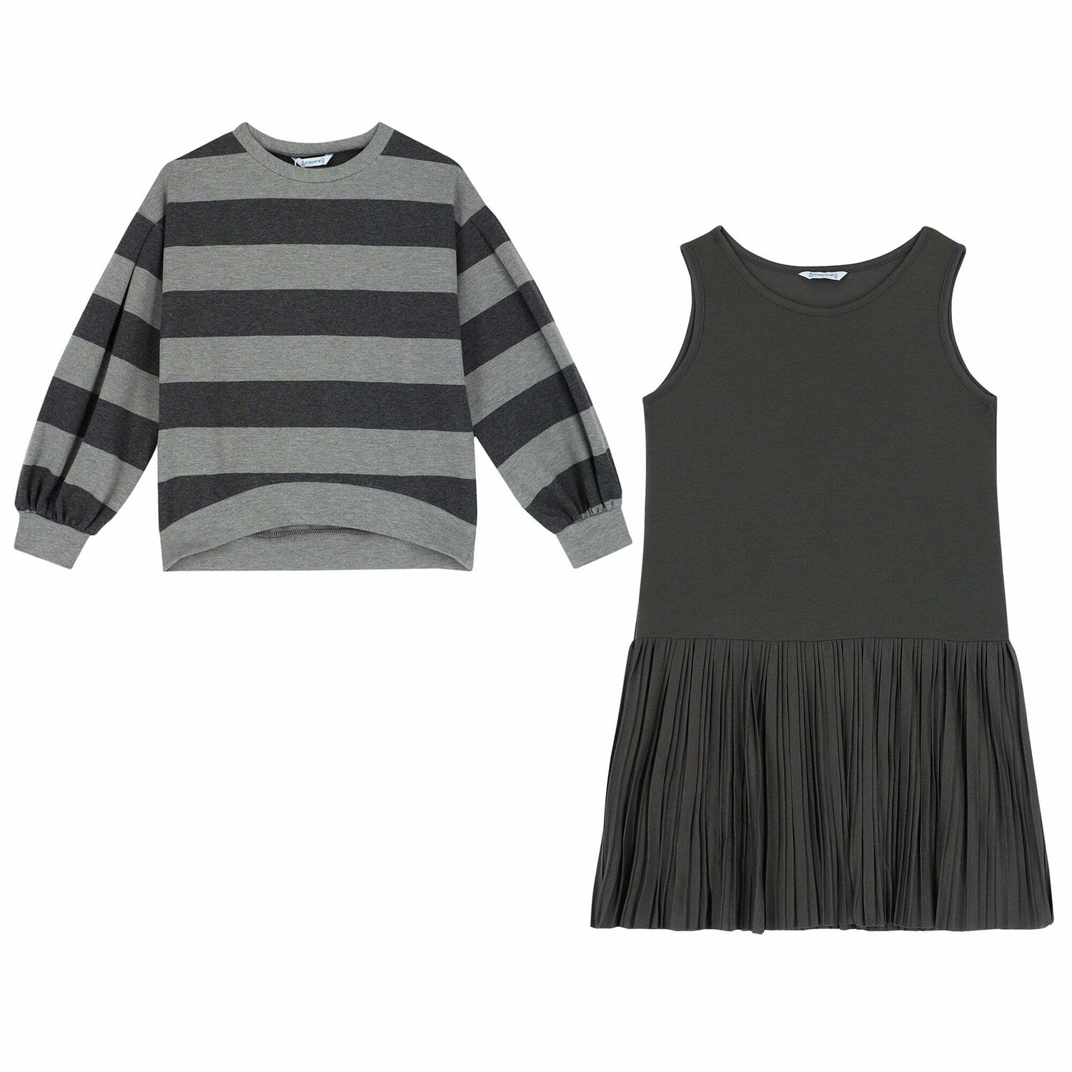 Girls Grey Striped Dress Set, 1, hi-res image number null
