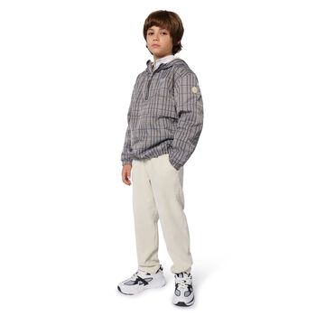 Boys Black, Beige & White Checked Windbreaker