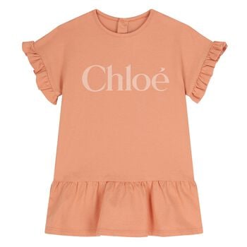 Younger Girls Orange Logo Ruffle Dress