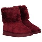 Girls Burgundy Faux Fur Boots, 1, hi-res