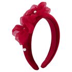 Girls Red Pearl Velvet Headband, 2, hi-res