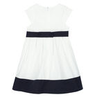 Younger Girls White & Navy Blue Dress, 1, hi-res