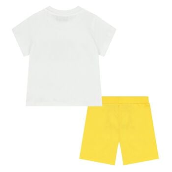 Younger White & Yellow Teddy Bear Shorts Set