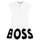 Girls White Logo Polo Dress, 1, hi-res