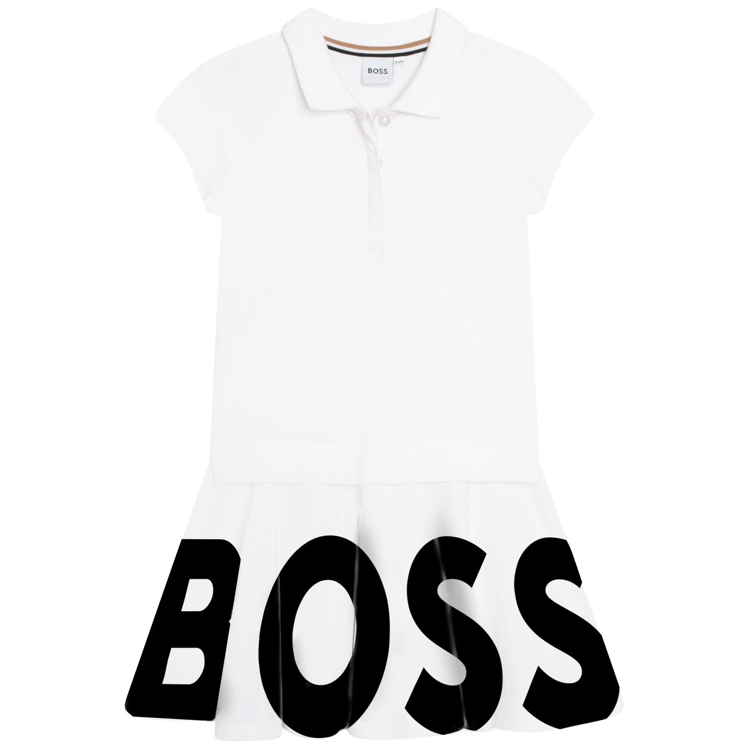 Girls White Logo Polo Dress, 1, hi-res