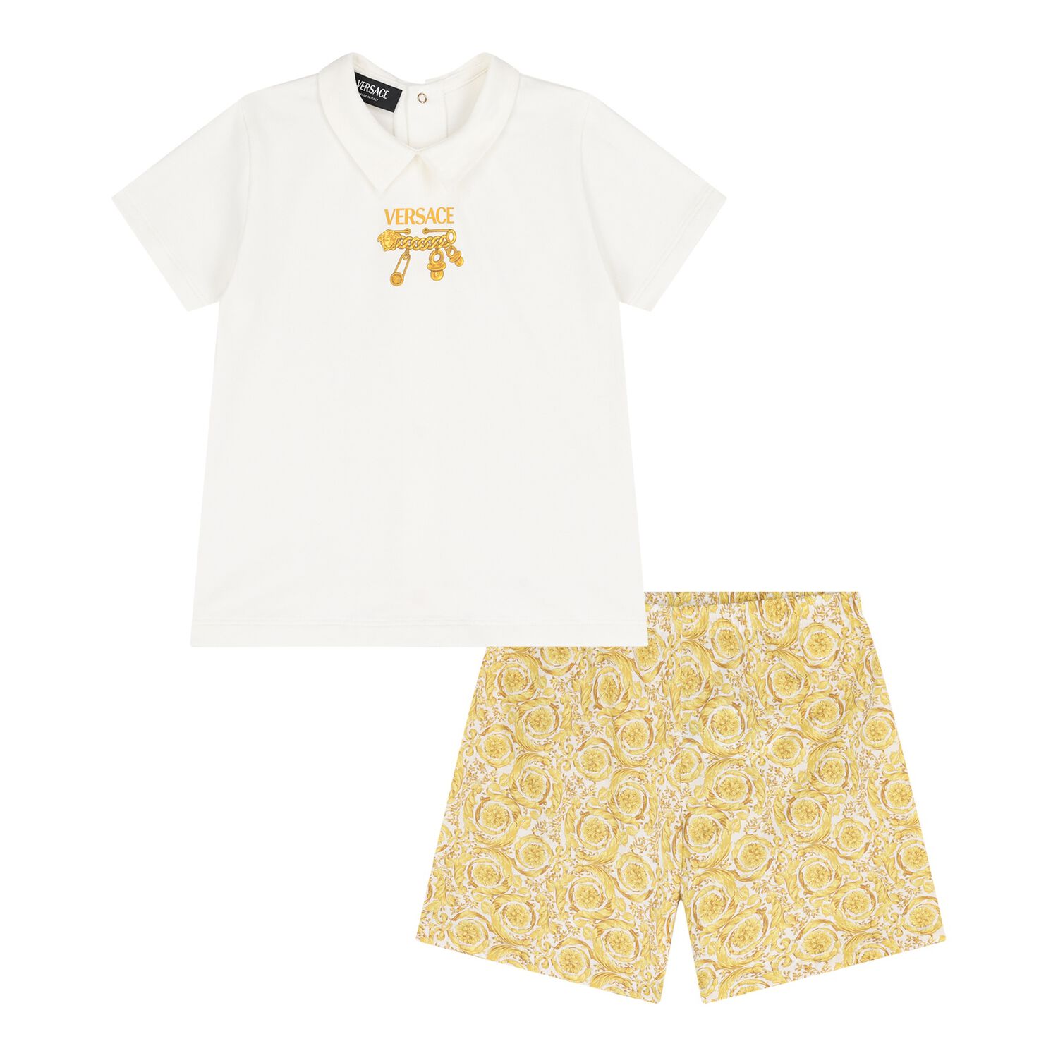 Ivory & Gold Logo Baby Shorts Set, 1, hi-res