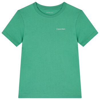 Boys Green Cotton Logo T-Shirt
