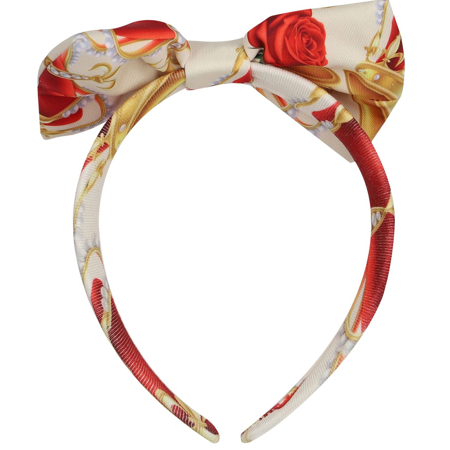 Girls Ivory & Beige Bow Headband, 1, hi-res