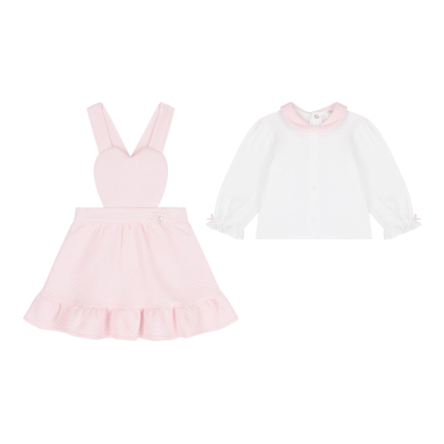 Baby Girls Pink & White Dungaree Set, 1, hi-res