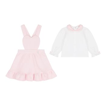 Baby Girls Pink & White Dungaree Set