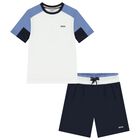 Boys White & Navy Blue Logo Shorts Set, 1, hi-res