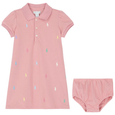 Baby Girls Pink Logo Piqué Polo Dress Set