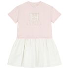 Girls Pink & White Logo Dress, 1, hi-res