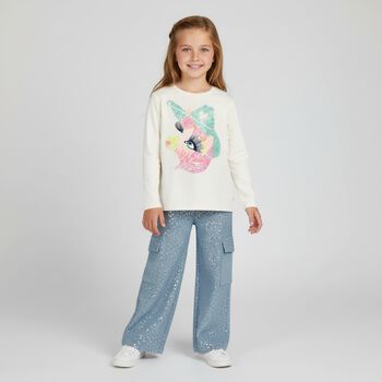 Girls Ivory Horse Long Sleeve Top