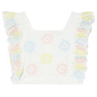 Girls White Embroidered Flower Top, 1, hi-res