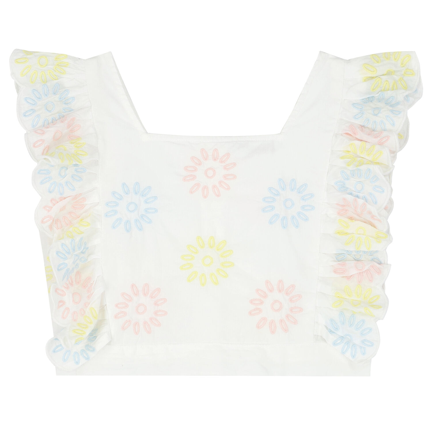 Girls White Embroidered Flower Top, 1, hi-res