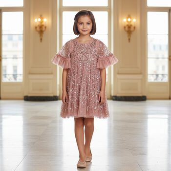 Girls Pink Sequin & Tulle Dress, 1 Girls Pink Sequin & Tulle Dress
