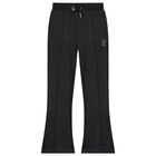 Girls Black Crystal Embellished Diamant&eacute; Logo Velour Leggings, 1, hi-res