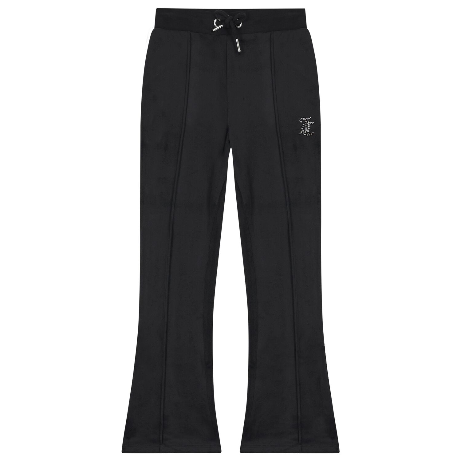 Girls Black Crystal Embellished Diamant&eacute; Logo Velour Leggings, 1, hi-res