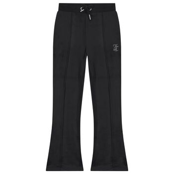 Girls Black Crystal Embellished Diamant&eacute; Logo Velour Leggings