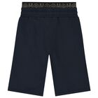Boys Navy Blue Logo Shorts, 1, hi-res