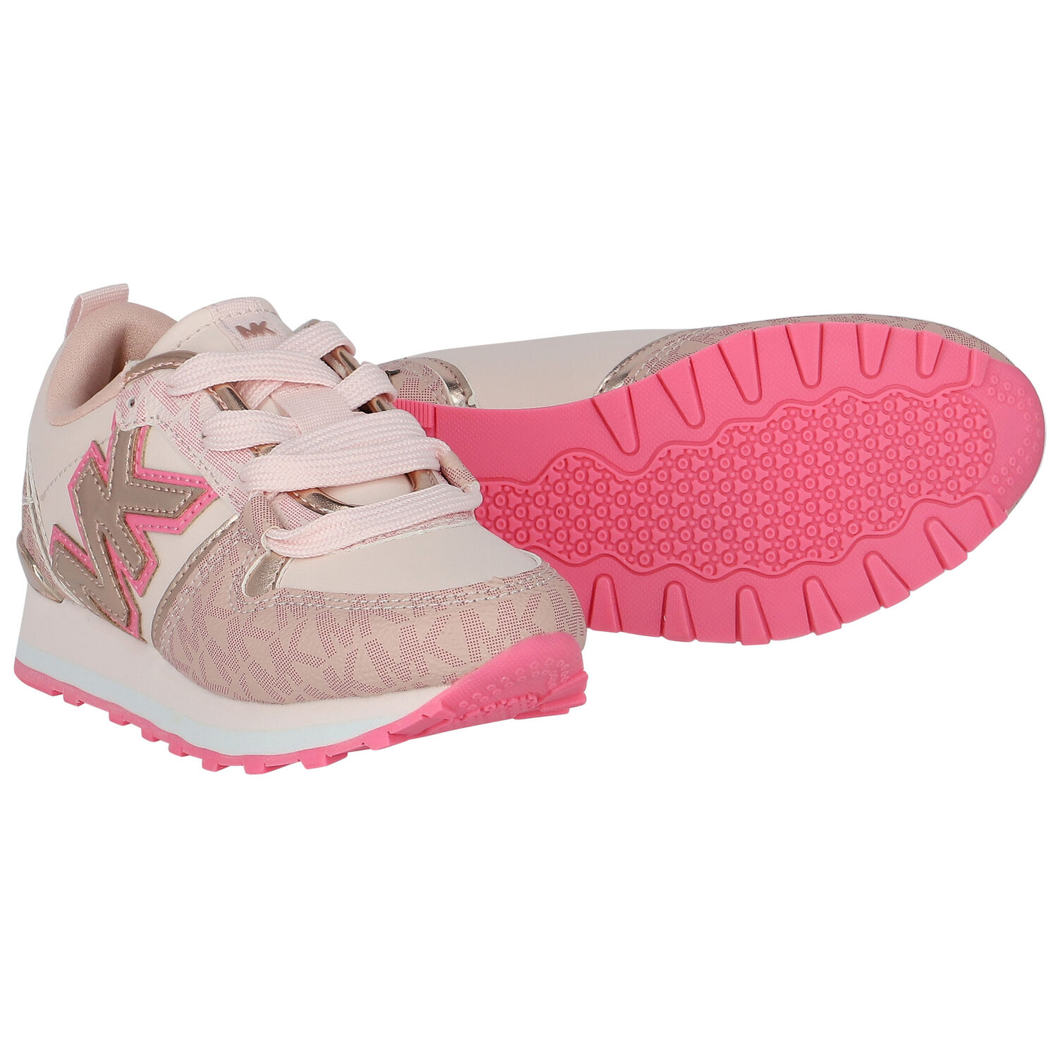 Girls Pink & Gold Logo Trainers, 1, hi-res
