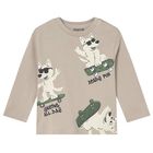 Younger Boys Beige Dogs Long Sleeve Top, 3, hi-res