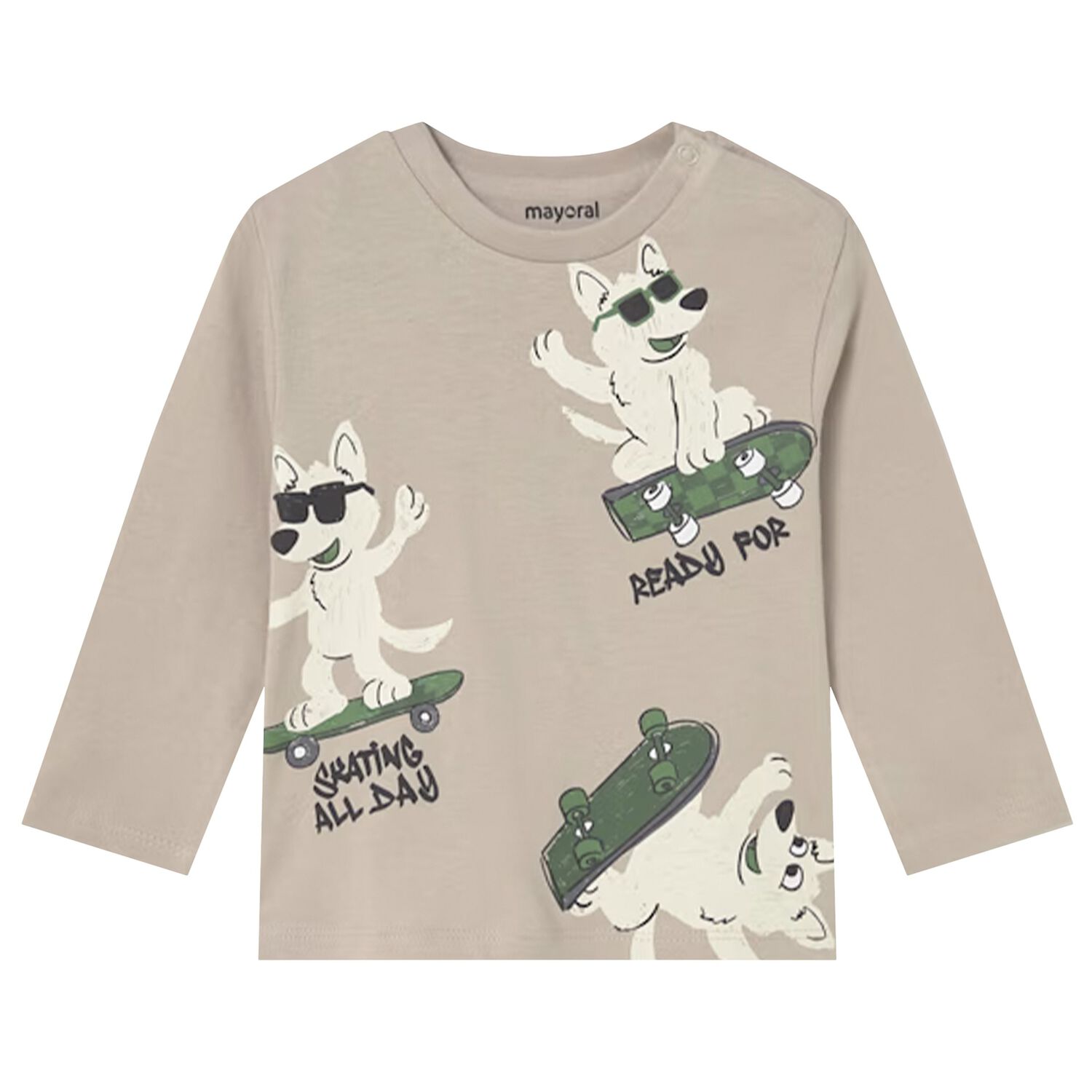 Younger Boys Beige Dogs Long Sleeve Top, 3, hi-res