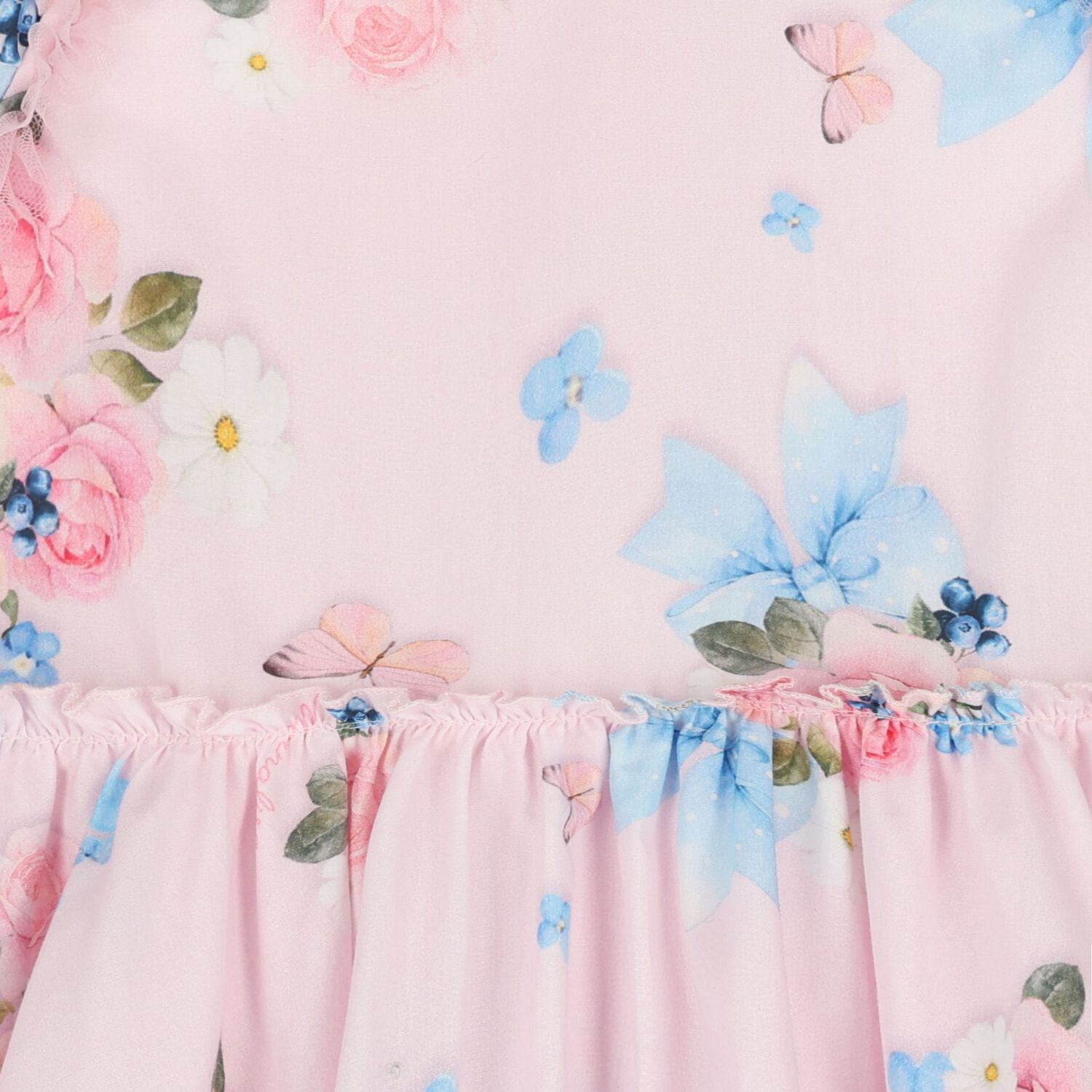 Younger Girls Pink Florals & Bows Dress, 1, hi-res